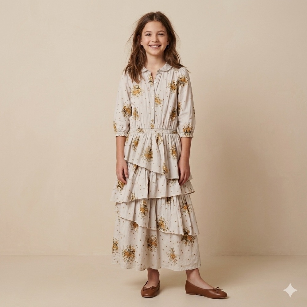 Olivia Rohde floral tiered ruffle dress 3/4 sleeve modest pesach Easter 14